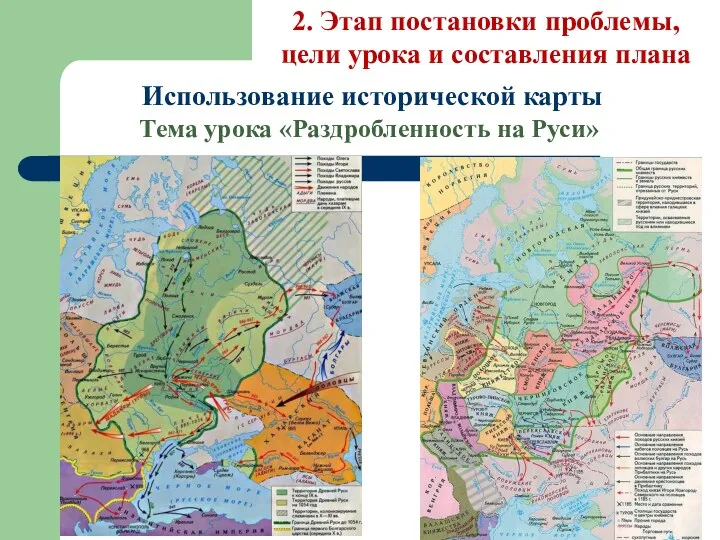 Использование исторической карты Тема урока «Раздробленность на Руси» 2. Этап