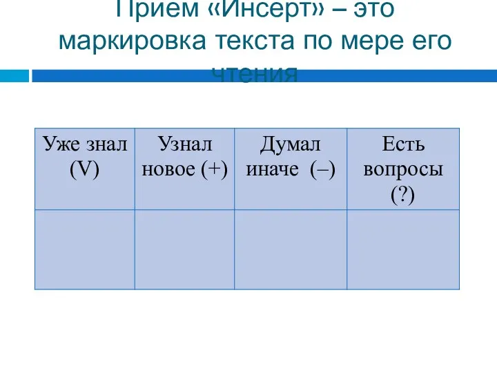 Прием «Инсерт» – это маркировка текста по мере его чтения