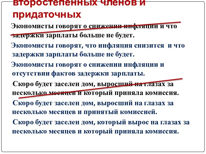 Неправильное употребление второстепенных членов и придаточных Экономисты говорят о снижении