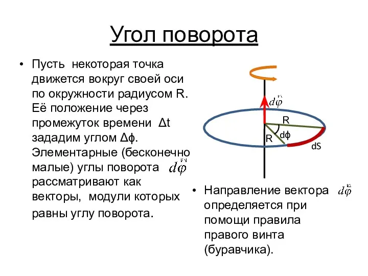 Угол поворота Пусть некоторая точка движется вокруг своей оси по