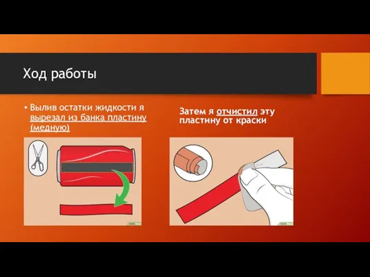 Ход работы Вылив остатки жидкости я вырезал из банка пластину