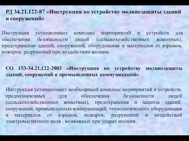 РД 34.21.122-87 «Инструкция по устройству молниезащиты зданий и сооружений» Инструкция