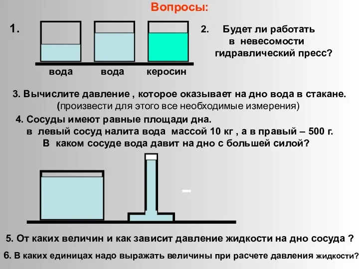 Вопросы: вода вода керосин 1. 2. Будет ли работать в