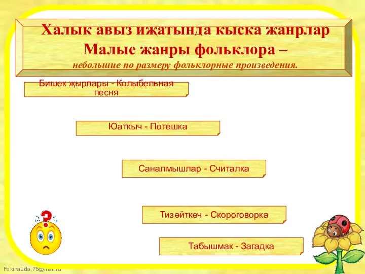 Халык авыз иҗатында кыска жанрлар Малые жанры фольклора – небольшие