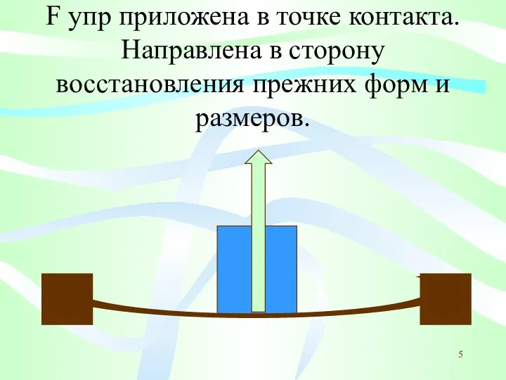 F упр приложена в точке контакта. Направлена в сторону восстановления прежних форм и размеров.