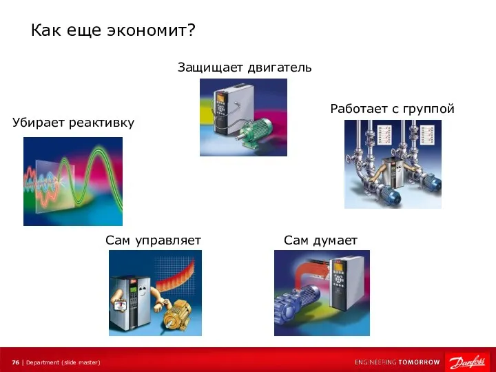 Как еще экономит? Убирает реактивку Защищает двигатель Сам управляет Сам думает Работает с группой