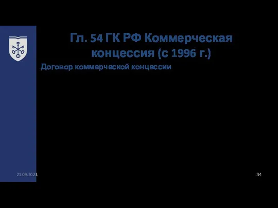 Гл. 54 ГК РФ Коммерческая концессия (с 1996 г.) Договор
