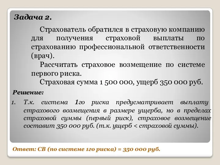 Страхователь обратился в страховую компанию для получения страховой выплаты по