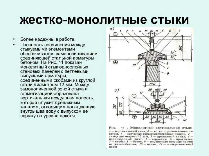 жестко-монолитные стыки Более надежны в работе. Прочность соединения между стыкуемыми элементами обеспечивается замоноличиванием