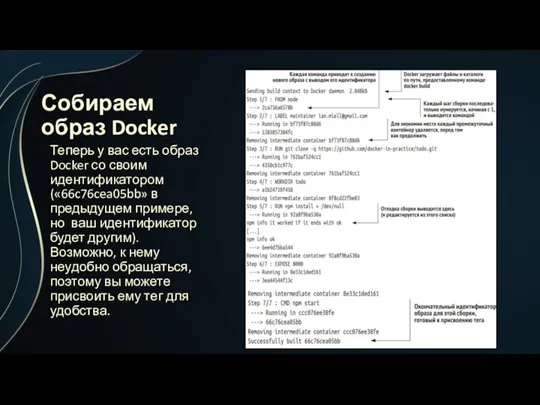 Собираем образ Docker Теперь у вас есть образ Docker со своим идентификатором («66c76cea05bb»