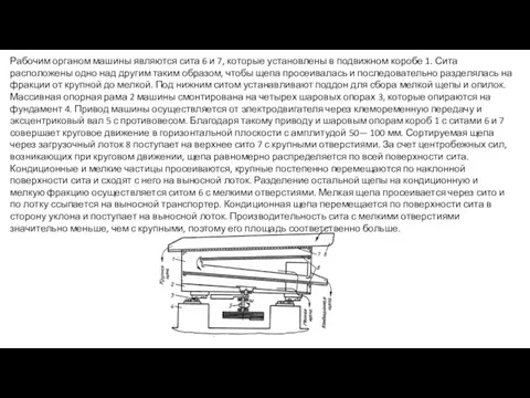 Рабочим органом машины являются сита 6 и 7, которые установлены