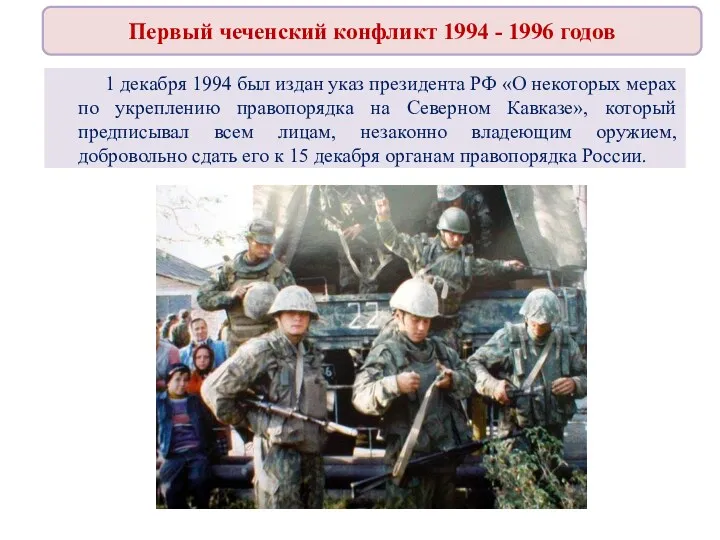 Первый чеченский конфликт 1994 - 1996 годов 1 декабря 1994