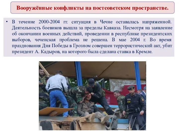 Вооружённые конфликты на постсоветском пространстве. В течение 2000-2004 гг. ситуация