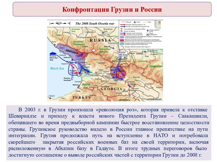 Конфронтация Грузии и России В 2003 г. в Грузии произошла