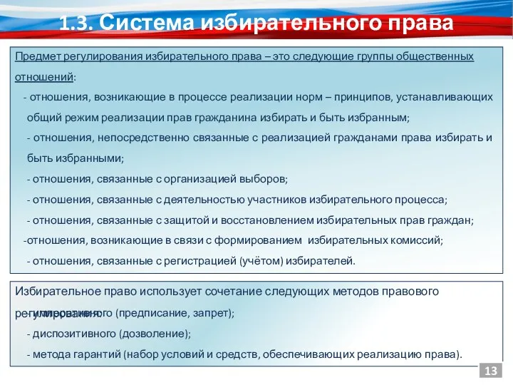 Предмет регулирования избирательного права – это следующие группы общественных отношений: