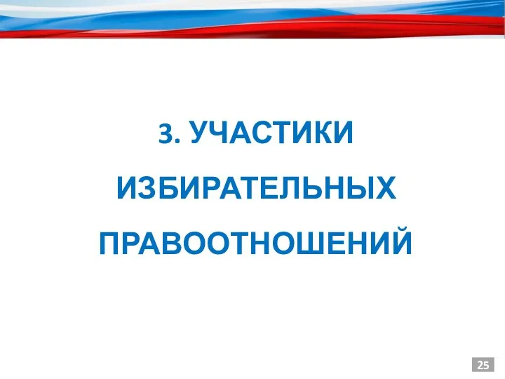 25 3. УЧАСТИКИ ИЗБИРАТЕЛЬНЫХ ПРАВООТНОШЕНИЙ