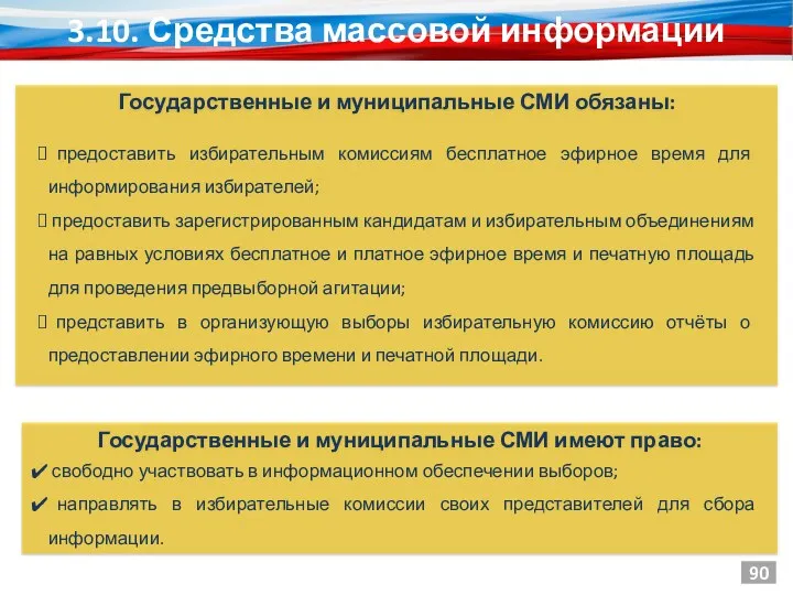 Государственные и муниципальные СМИ обязаны: 3.10. Средства массовой информации 90