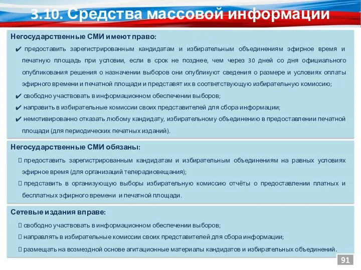 Негосударственные СМИ обязаны: 3.10. Средства массовой информации Негосударственные СМИ имеют