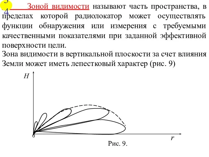 Зона видимости в вертикальной плоскости за счет влияния Земли может