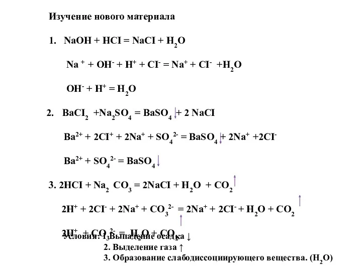 Изучение нового материала 1. NaOH + HCI = NaCI +