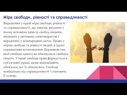 Міра свободи, рівності та справедливості Вираження у праві міри свободи,