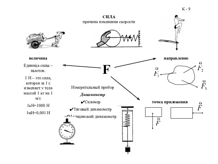 СИЛА причина изменения скорости F величина Единица силы – ньютон.