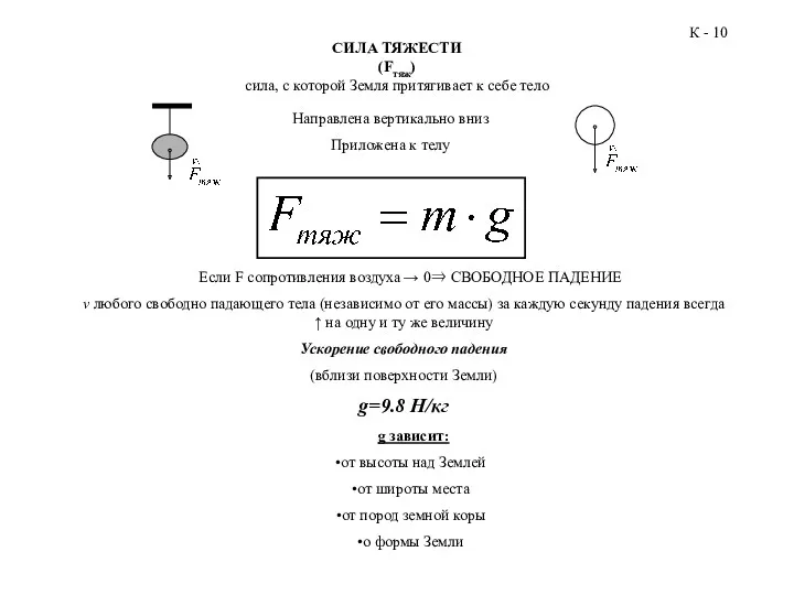 СИЛА ТЯЖЕСТИ (Fтяж) сила, с которой Земля притягивает к себе