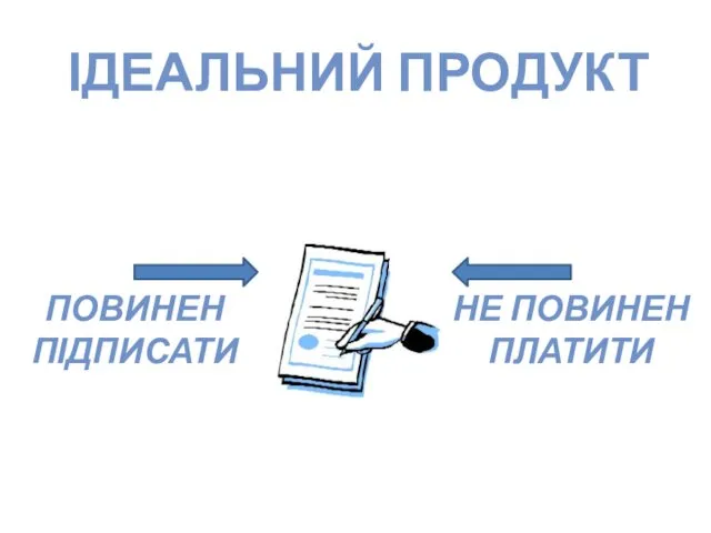 ІДЕАЛЬНИЙ ПРОДУКТ ПОВИНЕН ПІДПИСАТИ НЕ ПОВИНЕН ПЛАТИТИ