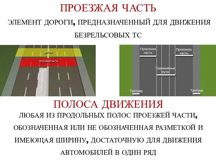 ЭЛЕМЕНТ ДОРОГИ, ПРЕДНАЗНАЧЕННЫЙ ДЛЯ ДВИЖЕНИЯ БЕЗРЕЛЬСОВЫХ ТС ЛЮБАЯ ИЗ ПРОДОЛЬНЫХ