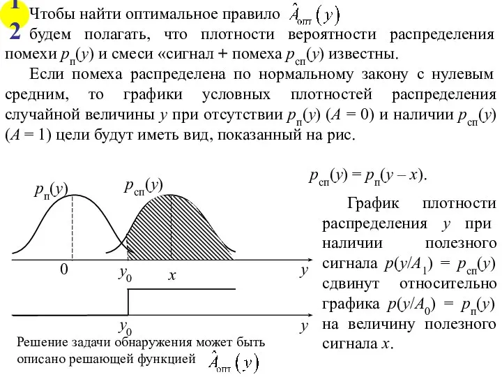 Чтобы найти оптимальное правило будем полагать, что плотности вероятности распределения