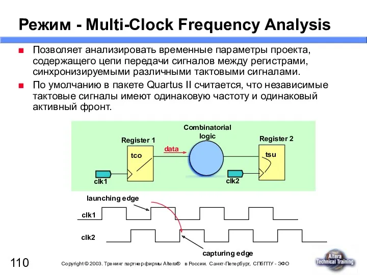 Режим - Multi-Clock Frequency Analysis Позволяет анализировать временные параметры проекта, содержащего цепи передачи