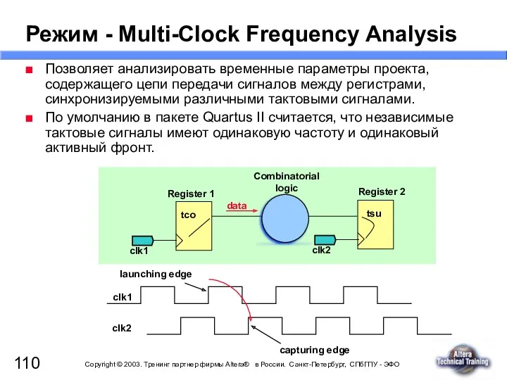 Режим - Multi-Clock Frequency Analysis Позволяет анализировать временные параметры проекта,