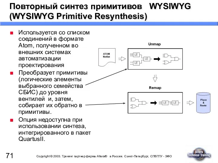 Повторный синтез примитивов WYSIWYG (WYSIWYG Primitive Resynthesis) Используется со списком