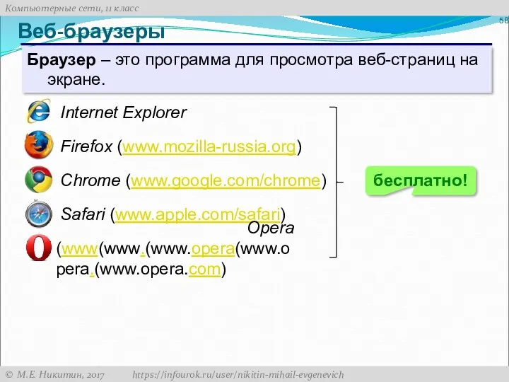 Веб-браузеры Браузер – это программа для просмотра веб-страниц на экране.