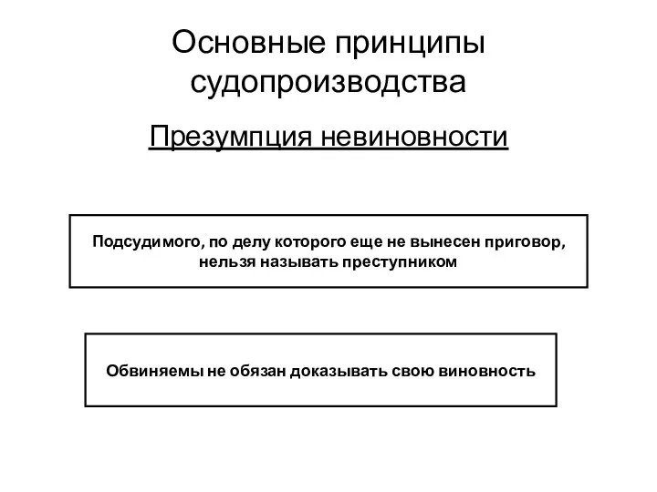 Основные принципы судопроизводства Презумпция невиновности Обвиняемы не обязан доказывать свою