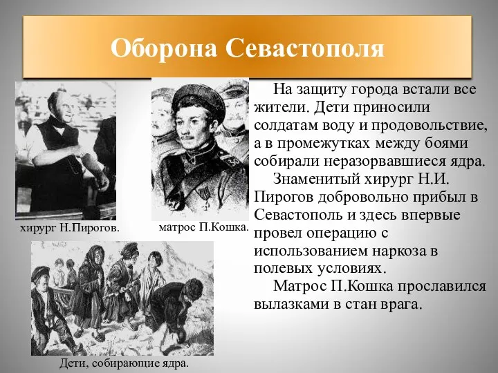 Оборона Севастополя На защиту города встали все жители. Дети приносили