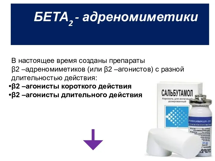 БЕТА2 - адреномиметики В настоящее время созданы препараты β2 –адреномиметиков