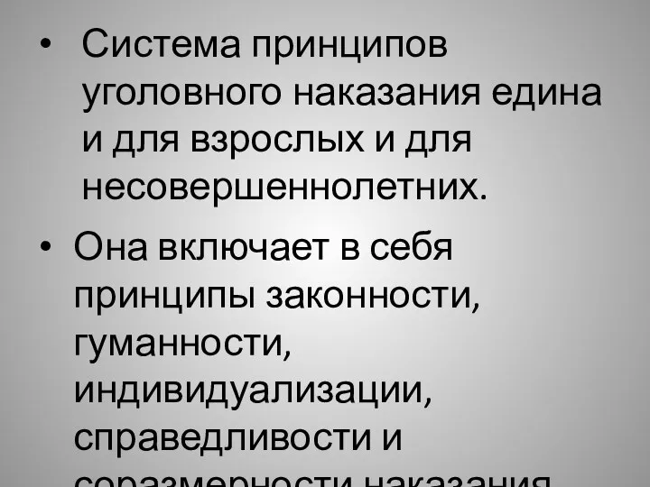 Система принципов уголовного наказания едина и для взрослых и для