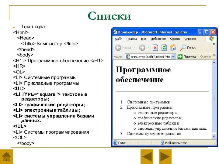 Списки Текст кода: Компьютер Программное обеспечение Системные программы Прикладные программы