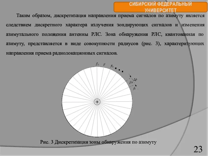 СИБИРСКИЙ ФЕДЕРАЛЬНЫЙ УНИВЕРСИТЕТ Таким образом, дискретизация направления приема сигналов по