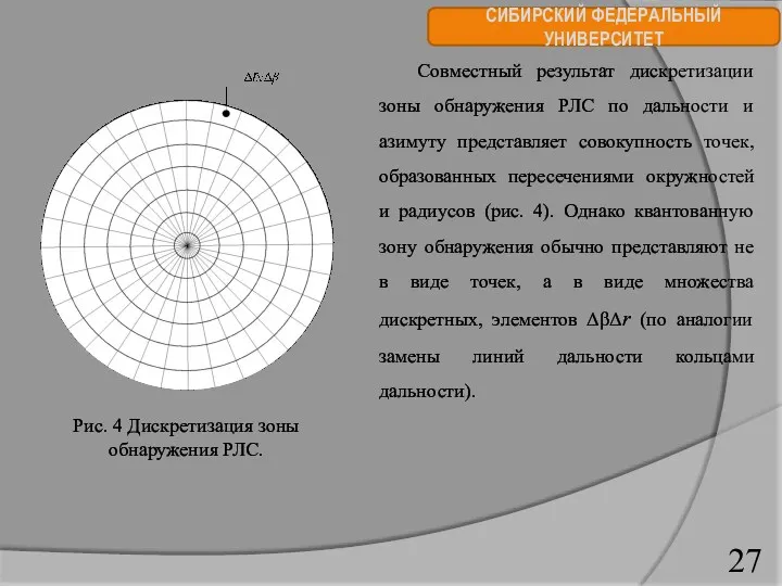 СИБИРСКИЙ ФЕДЕРАЛЬНЫЙ УНИВЕРСИТЕТ Совместный результат дискретизации зоны обнаружения РЛС по