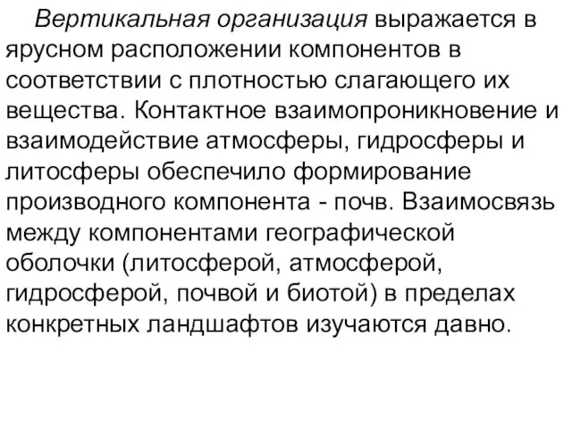 Вертикальная организация выражается в ярусном расположении компонентов в соответствии с