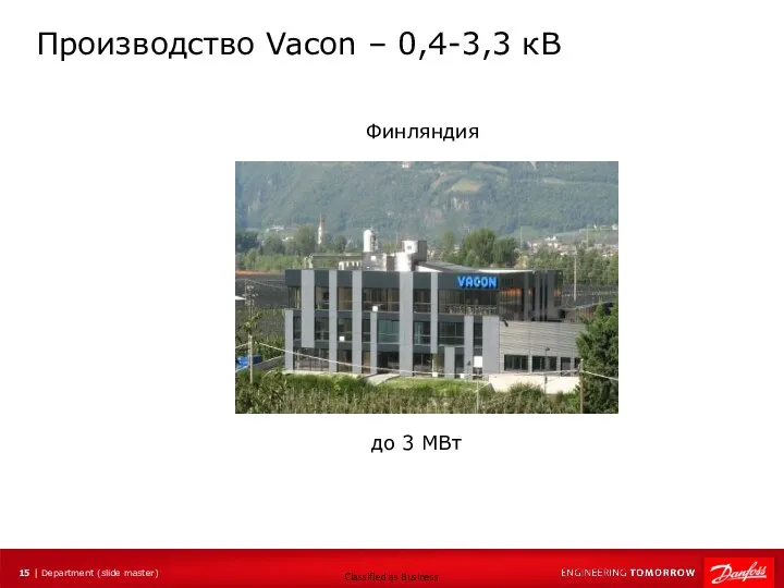 Производство Vacon – 0,4-3,3 кВ Финляндия до 3 МВт