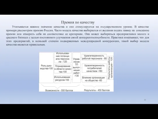 Премия по качеству Учитывается важное значение качества и оно стимулируется на государственном уровне.