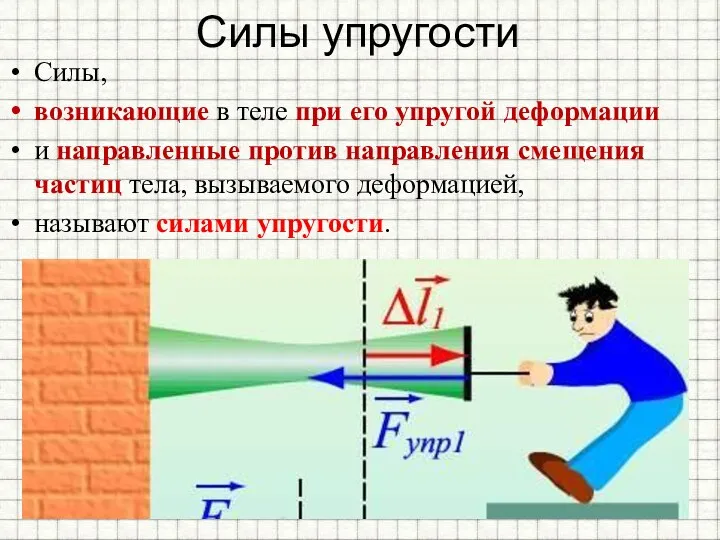 Силы упругости Силы, возникающие в теле при его упругой деформации