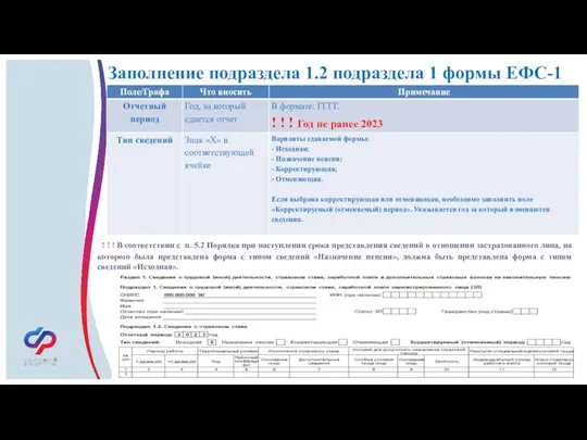 Заполнение подраздела 1.2 подраздела 1 формы ЕФС-1 ! ! !