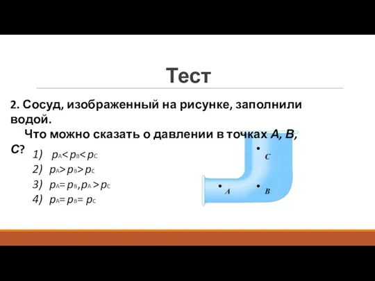 Тест 2. Сосуд, изображенный на рисунке, заполнили водой. Что можно