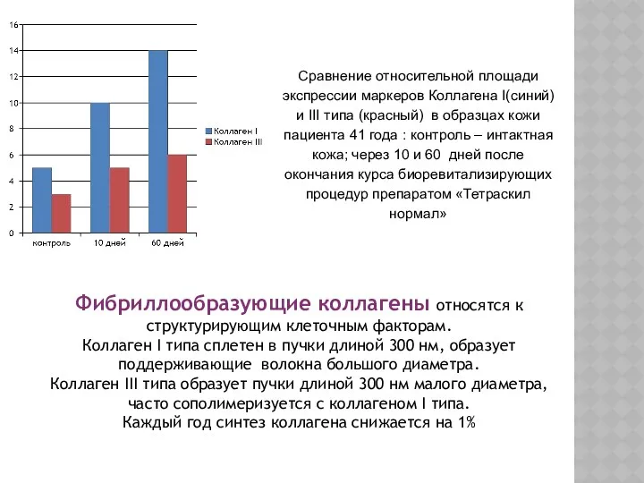 Сравнение относительной площади экспрессии маркеров Коллагена I(синий) и III типа