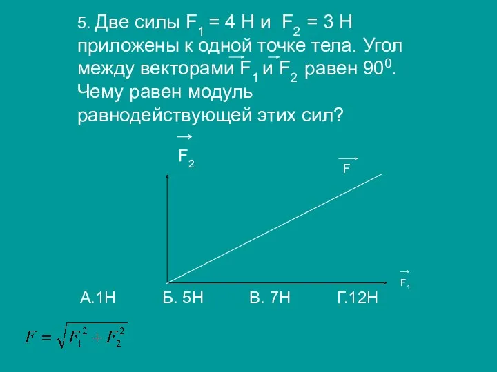 5. Две силы F1 = 4 H и F2 = 3 Н приложены