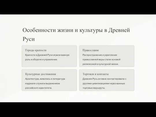 Особенности жизни и культуры в Древней Руси Города-крепости Крепости в